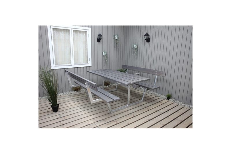 Picknickbord Rustik Metall Med Ryggstöd - Grå - Utemöbler - Trädgårdsbord & Utebord - Picknickbord