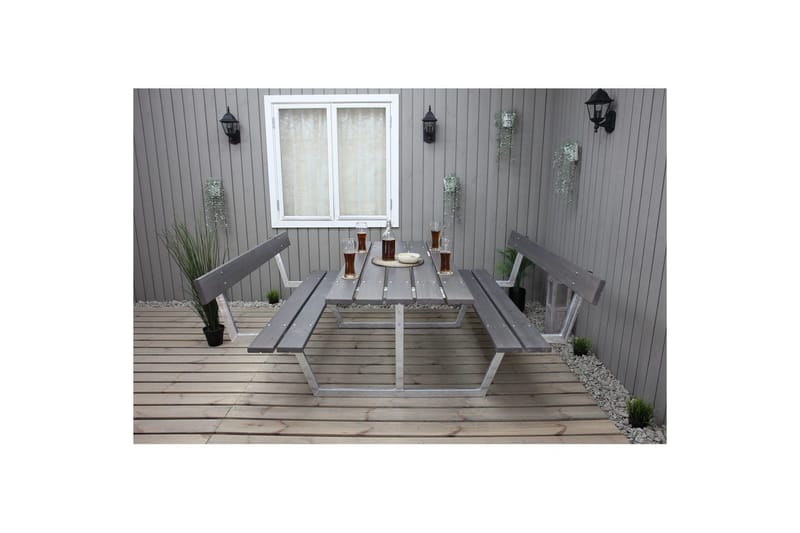 Picknickbord Rustik Metall Med Ryggstöd - Grå - Utemöbler - Trädgårdsbord & Utebord - Picknickbord