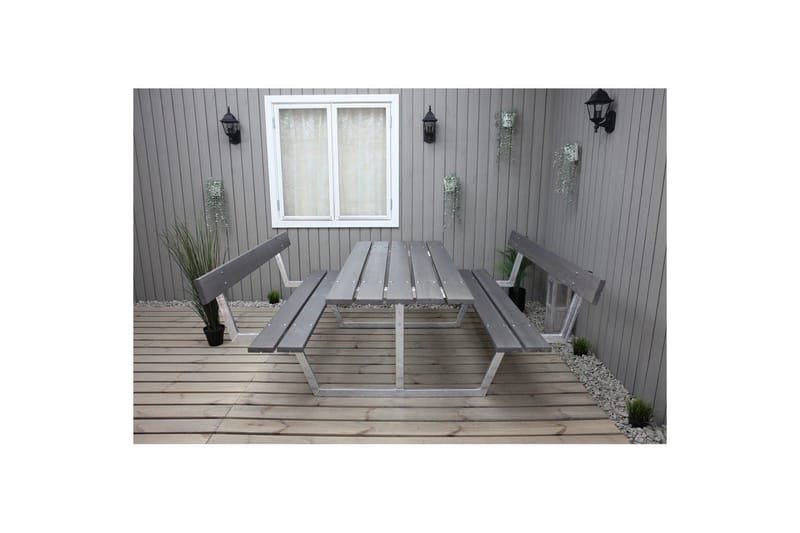 Picknickbord Rustik Metall Med Ryggstöd - Grå - Utemöbler - Trädgårdsbord & Utebord - Picknickbord