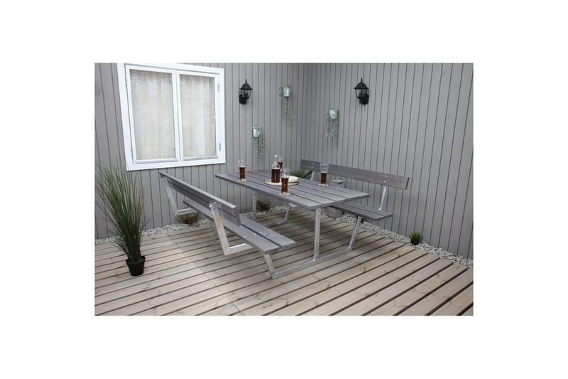 Picknickbord Rustik Metall Med Ryggstöd - Grå - Utemöbler - Trädgårdsbord & Utebord - Picknickbord