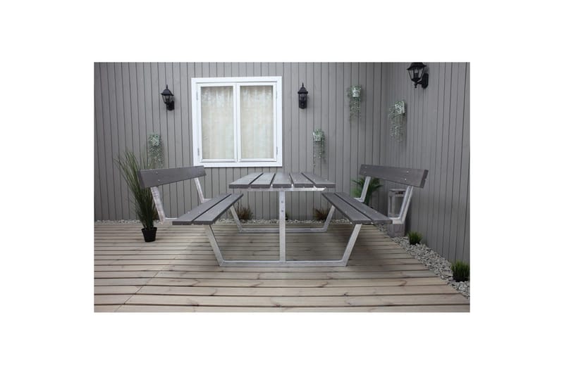 Picknickbord Rustik Metall Med Ryggstöd - Grå - Utemöbler - Trädgårdsbord & Utebord - Picknickbord