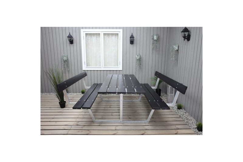 Picknickbord Rustik Metall Med Ryggstöd - Svart - Utemöbler - Trädgårdsbord & Utebord - Picknickbord