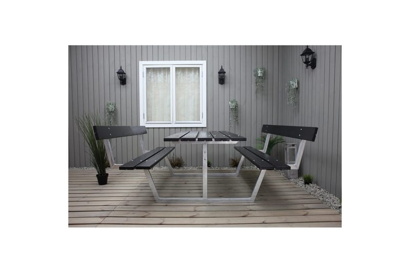 Picknickbord Rustik Metall Med Ryggstöd - Svart - Utemöbler - Trädgårdsbord & Utebord - Picknickbord