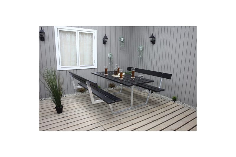 Picknickbord Rustik Metall Med Ryggstöd - Svart - Utemöbler - Trädgårdsbord & Utebord - Picknickbord
