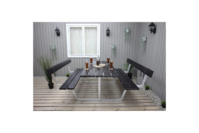 Picknickbord Rustik Metall Med Ryggstöd - Svart - Utemöbler - Trädgårdsbord & Utebord - Picknickbord