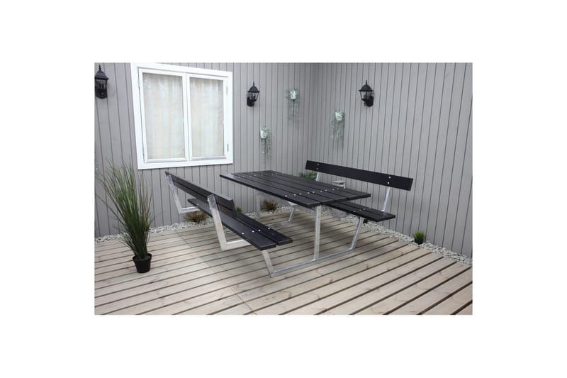Picknickbord Rustik Metall Med Ryggstöd - Svart - Utemöbler - Trädgårdsbord & Utebord - Picknickbord