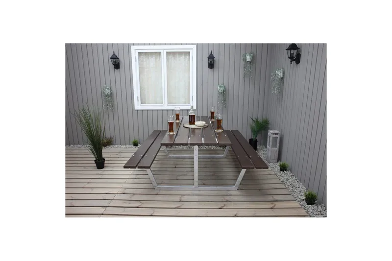 Picknickbord Rustik Metall Utan Ryggstöd - Brun - Utemöbler - Trädgårdsbord & Utebord - Picknickbord