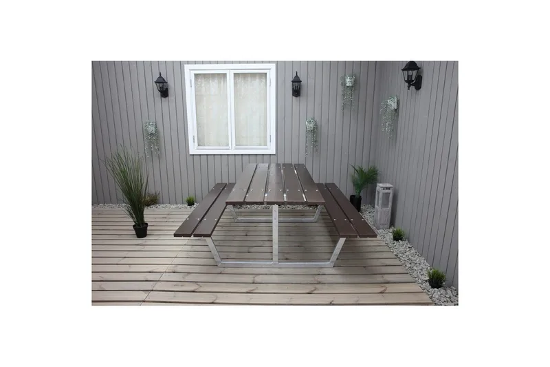 Picknickbord Rustik Metall Utan Ryggstöd - Brun - Utemöbler - Trädgårdsbord & Utebord - Picknickbord