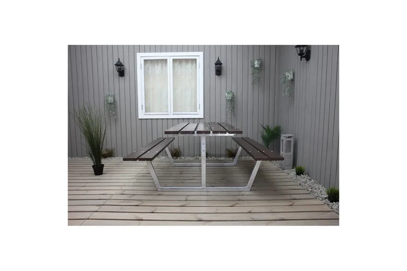 Picknickbord Rustik Metall Utan Ryggstöd - Brun - Utemöbler - Trädgårdsbord & Utebord - Picknickbord