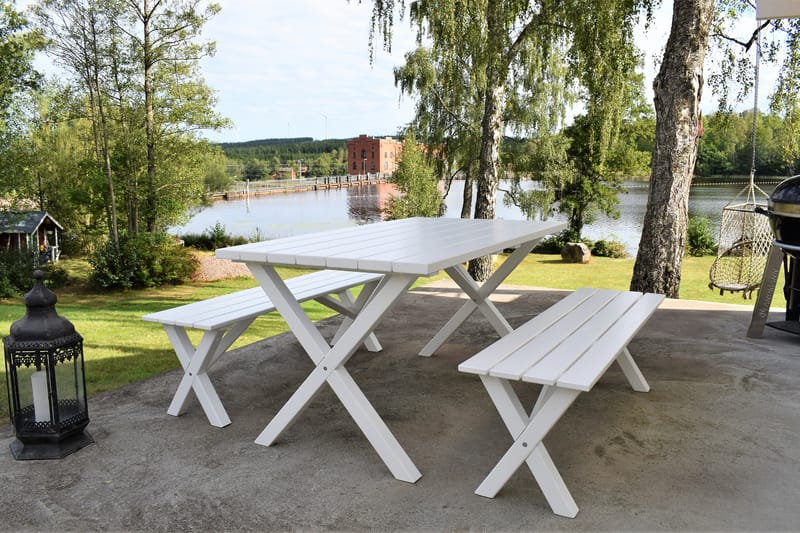 SCOTTSDALE Bord 150 cm Vit + 2 Bänkar 140 cm Vit - KWA - Utemöbler - Trädgårdsbord & Utebord - Picknickbord