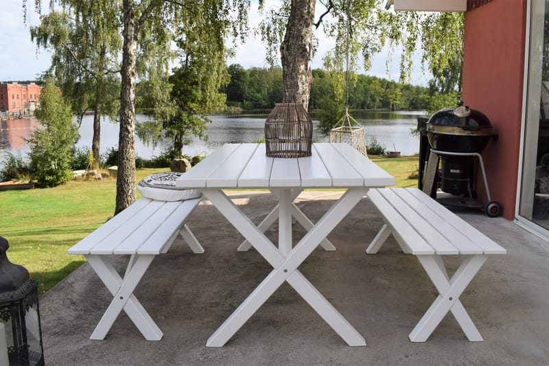 SCOTTSDALE Bord 150 cm Vit + 2 Bänkar 140 cm Vit - KWA - Utemöbler - Trädgårdsbord & Utebord - Picknickbord