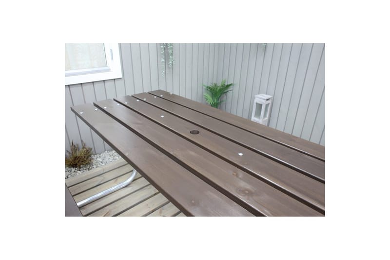 Picknickbord Stabil Metall Med Ryggstöd - Brun - Utemöbler - Trädgårdsbord & Utebord - Picknickbord