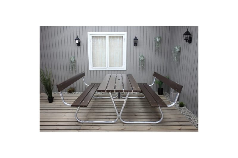 Picknickbord Stabil Metall Med Ryggstöd - Brun - Utemöbler - Trädgårdsbord & Utebord - Picknickbord