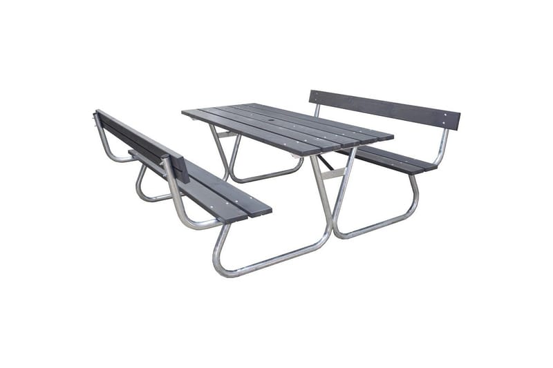 Picknickbord Stabil Metall Med Ryggstöd, Grå