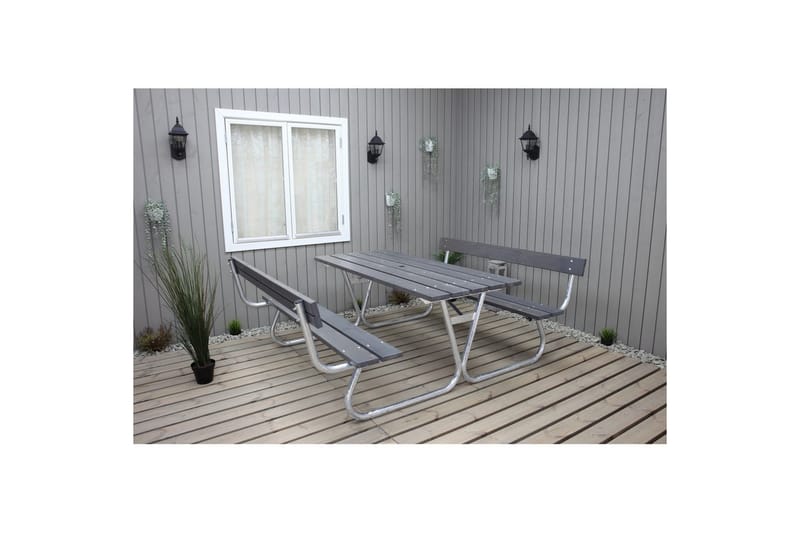 Picknickbord Stabil Metall Med Ryggstöd - Grå - Utemöbler - Trädgårdsbord & Utebord - Picknickbord