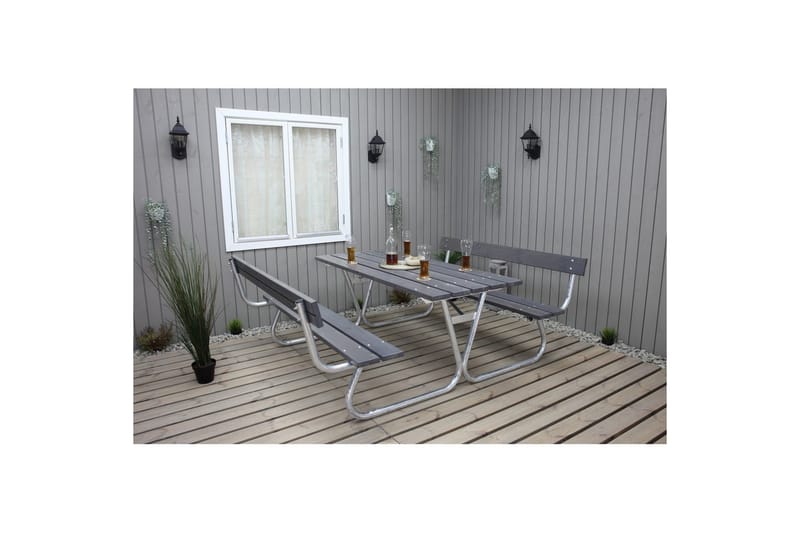 Picknickbord Stabil Metall Med Ryggstöd - Grå - Utemöbler - Trädgårdsbord & Utebord - Picknickbord