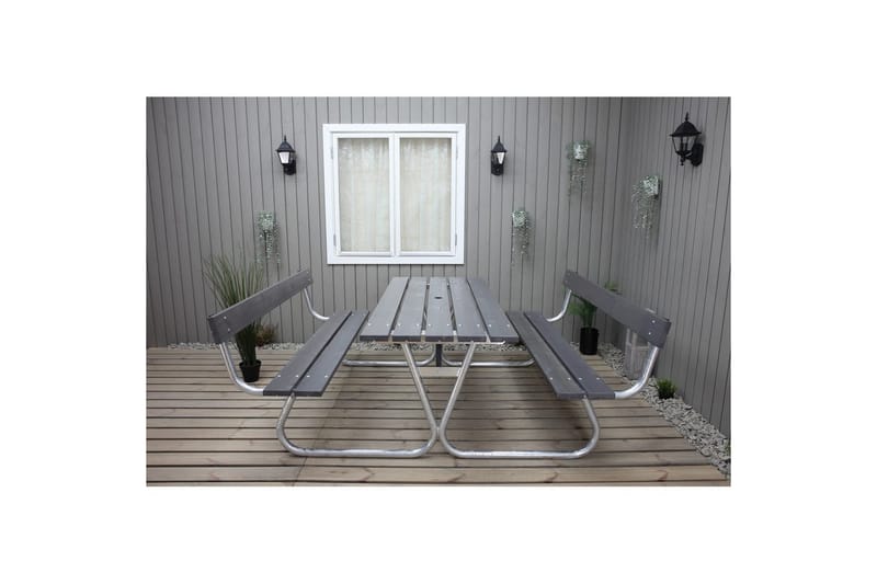 Picknickbord Stabil Metall Med Ryggstöd - Grå - Utemöbler - Trädgårdsbord & Utebord - Picknickbord