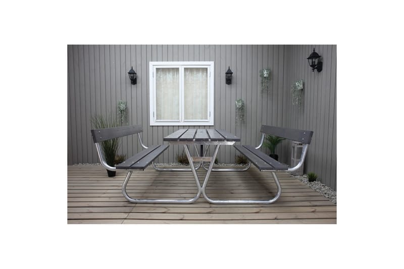 Picknickbord Stabil Metall Med Ryggstöd - Grå - Utemöbler - Trädgårdsbord & Utebord - Picknickbord