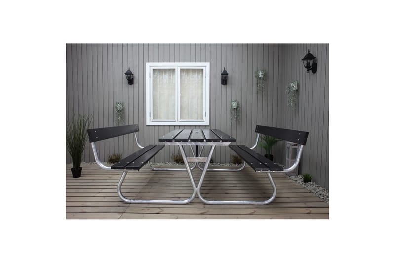 Picknickbord Stabil Metall Med Ryggstöd - Svart - Utemöbler - Trädgårdsbord & Utebord - Picknickbord