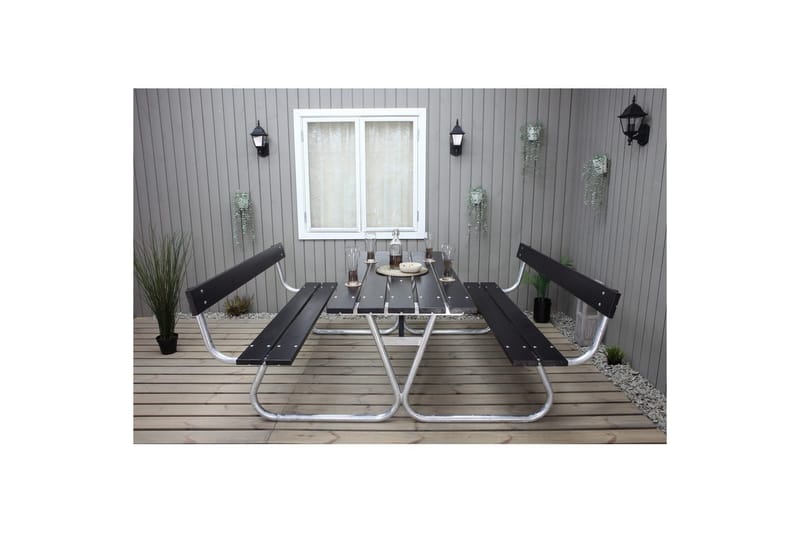 Picknickbord Stabil Metall Med Ryggstöd - Svart - Utemöbler - Trädgårdsbord & Utebord - Picknickbord