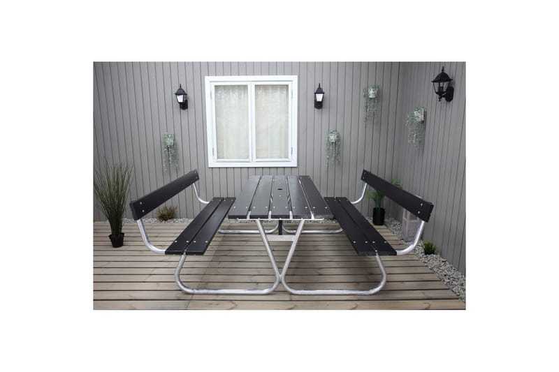 Picknickbord Stabil Metall Med Ryggstöd - Svart - Utemöbler - Trädgårdsbord & Utebord - Picknickbord