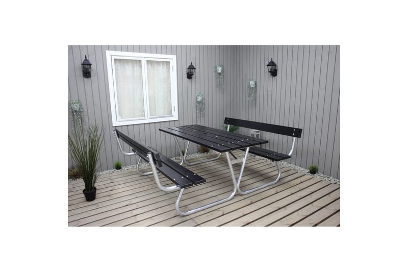 Picknickbord Stabil Metall Med Ryggstöd - Svart - Utemöbler - Trädgårdsbord & Utebord - Picknickbord