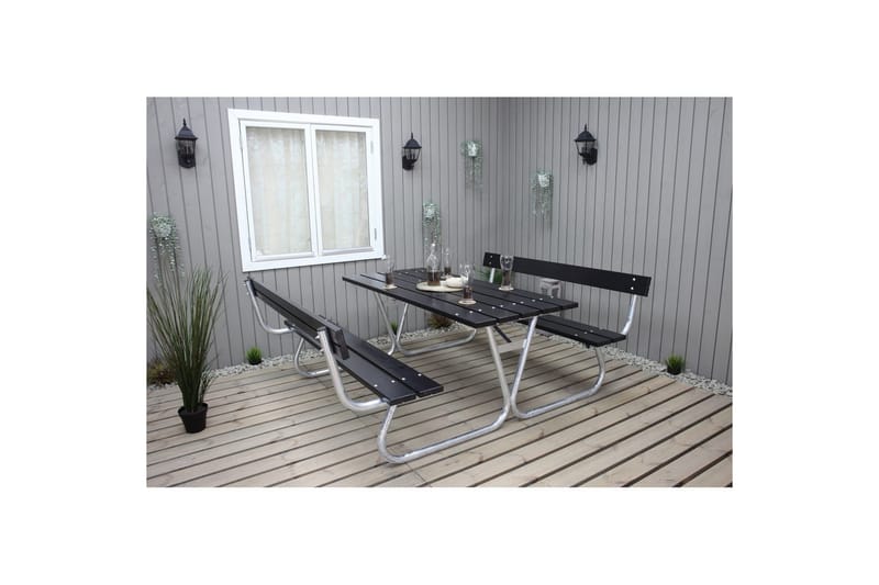 Picknickbord Stabil Metall Med Ryggstöd - Svart - Utemöbler - Trädgårdsbord & Utebord - Picknickbord