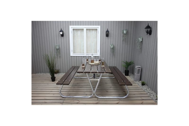 Picknickbord Stabil Metall Utan Ryggstöd - Brun - Utemöbler - Trädgårdsbord & Utebord - Picknickbord