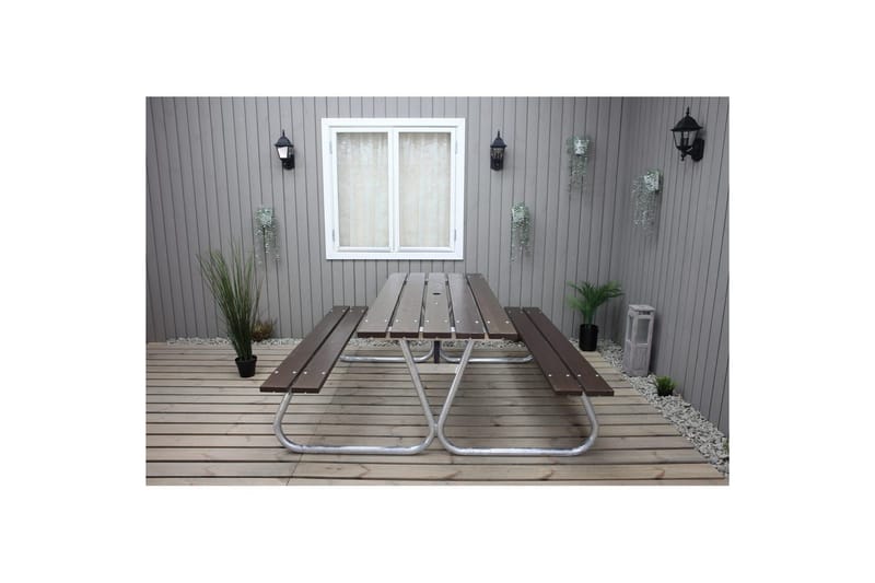 Picknickbord Stabil Metall Utan Ryggstöd - Brun - Utemöbler - Trädgårdsbord & Utebord - Picknickbord
