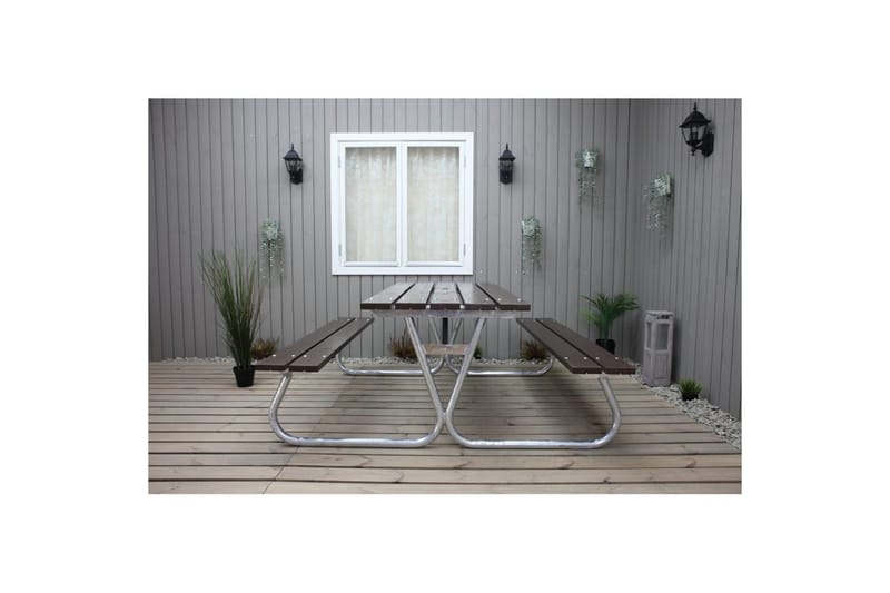 Picknickbord Stabil Metall Utan Ryggstöd - Brun - Utemöbler - Trädgårdsbord & Utebord - Picknickbord