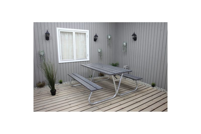 Picknickbord Stabil Metall Utan Ryggstöd - Grå - Utemöbler - Trädgårdsbord & Utebord - Picknickbord