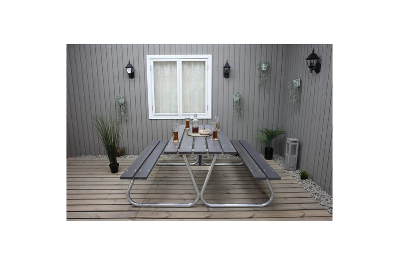 Picknickbord Stabil Metall Utan Ryggstöd - Grå - Utemöbler - Trädgårdsbord & Utebord - Picknickbord