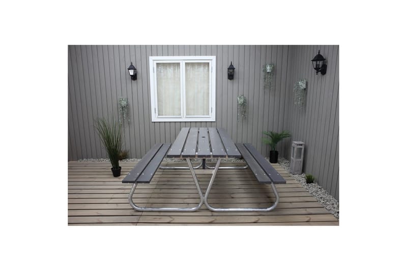 Picknickbord Stabil Metall Utan Ryggstöd - Grå - Utemöbler - Trädgårdsbord & Utebord - Picknickbord