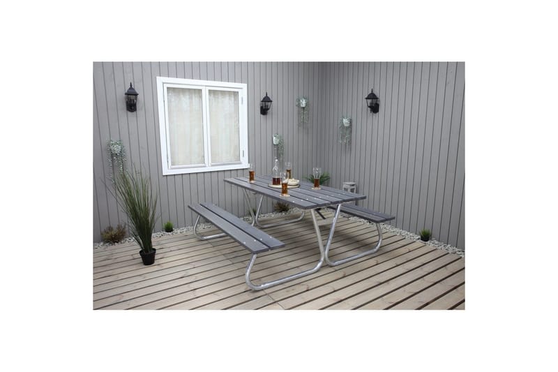 Picknickbord Stabil Metall Utan Ryggstöd - Grå - Utemöbler - Trädgårdsbord & Utebord - Picknickbord