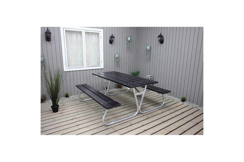 Picknickbord Stabil Metall Utan Ryggstöd - Svart - Utemöbler - Trädgårdsbord & Utebord - Picknickbord
