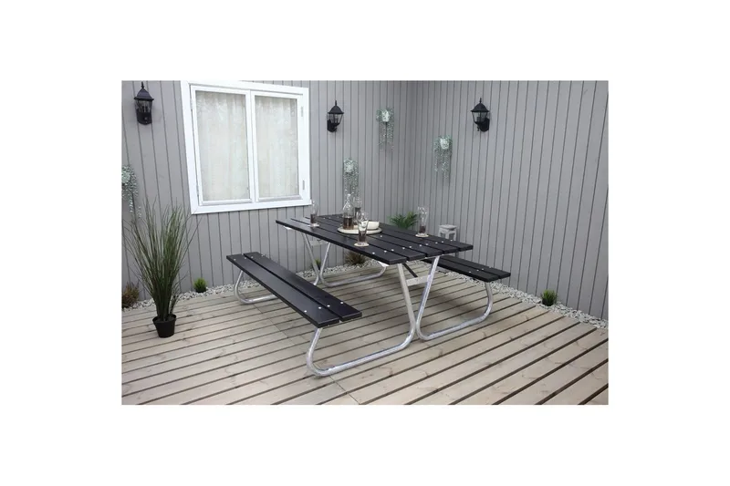 Picknickbord Stabil Metall Utan Ryggstöd, Svart