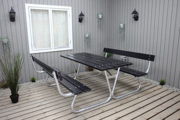 Picknickset Stabil Metall Ryggstöd ingår - Svart - Utemöbler - Trädgårdsbord & Utebord - Picknickbord