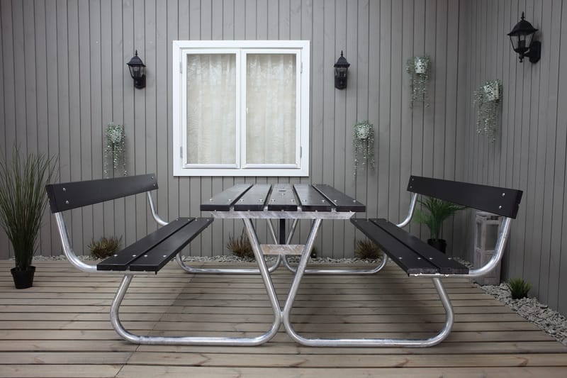 Picknickset Stabil Metall Ryggstöd ingår - Svart - Utemöbler - Trädgårdsbord & Utebord - Picknickbord