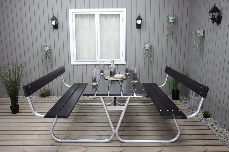 Picknickset Stabil Metall Ryggstöd ingår - Svart - Utemöbler - Trädgårdsbord & Utebord - Picknickbord