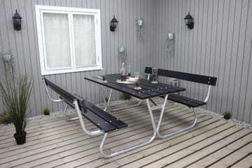 Picknickset Stabil Metall Ryggstöd ingår - Svart - Utemöbler - Trädgårdsbord & Utebord - Picknickbord