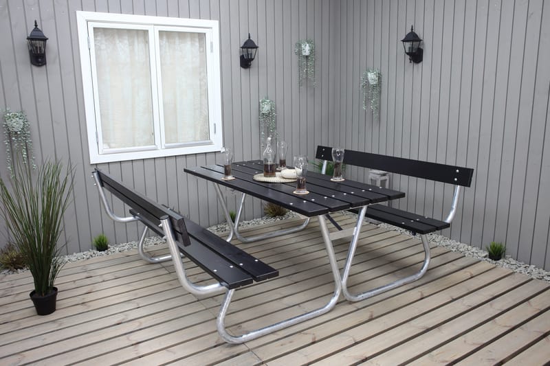 Picknickset Stabil Metall Ryggstöd ingår - Svart - Utemöbler - Trädgårdsbord & Utebord - Picknickbord