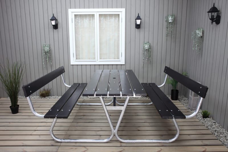 Picknickset Stabil Metall Ryggstöd ingår - Svart - Utemöbler - Trädgårdsbord & Utebord - Picknickbord