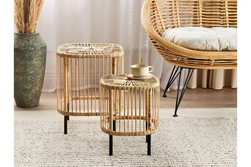 Rimouski Sidobord och Avlastningsbord Utomhus 40 cm Konstrotting - Beige/Svart - Utemöbler - Trädgårdsbord & Utebord - Sidobord utomhus