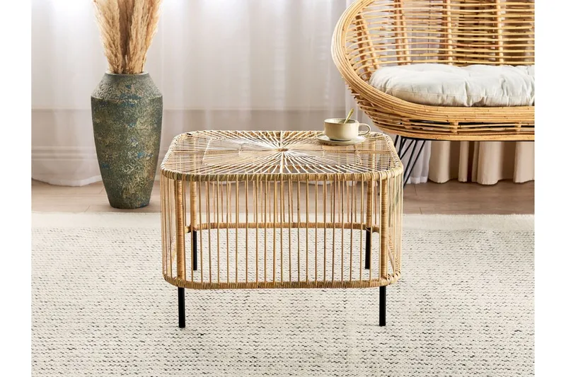 Rimouski Sidobord och Soffbord Utomhus 67 cm Trä Konstrotting - Natural/Svart - Utemöbler - Trädgårdsbord & Utebord - Sidobord utomhus