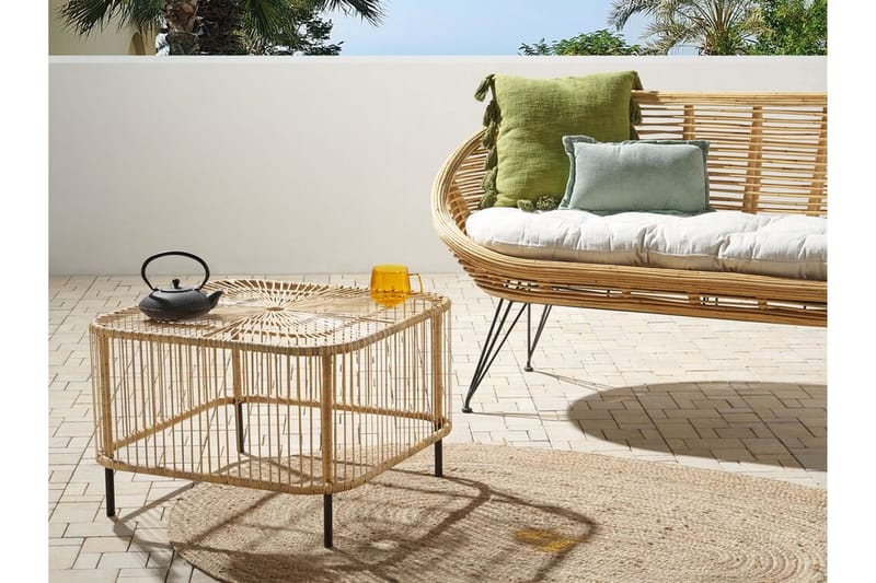 Rimouski Sidobord och Soffbord Utomhus 67 cm Trä Konstrotting - Natural/Svart - Utemöbler - Trädgårdsbord & Utebord - Sidobord utomhus