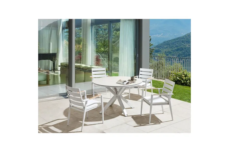 Runt bord Maletto Vit/Beige/Grå - Vit/Beige/Grå - Utemöbler - Trädgårdsbord & Utebord - Matbord ute