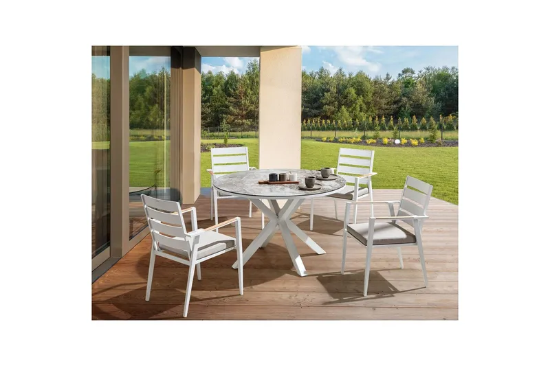 Runt bord Maletto Vit/Grå - Vit/Grå - Utemöbler - Trädgårdsbord & Utebord - Matbord ute