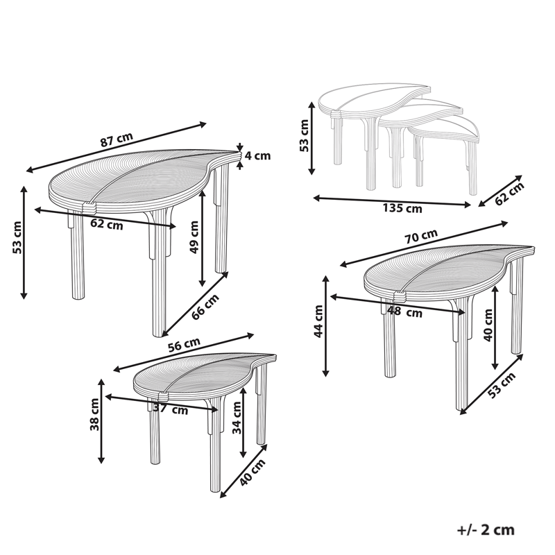 Set med 3 Soffbord utomhus Paralia Rotting - Naturlig/Beige - Utemöbler - Trädgårdsbord & Utebord - Soffbord utomhus & loungebord