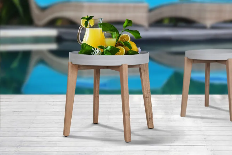 SANDSTONE Sidobord och Avlastningsbord Utomhus Brickbord 61 cm Trä - Grå/brun - Utemöbler - Trädgårdsbord & Utebord - Sidobord utomhus