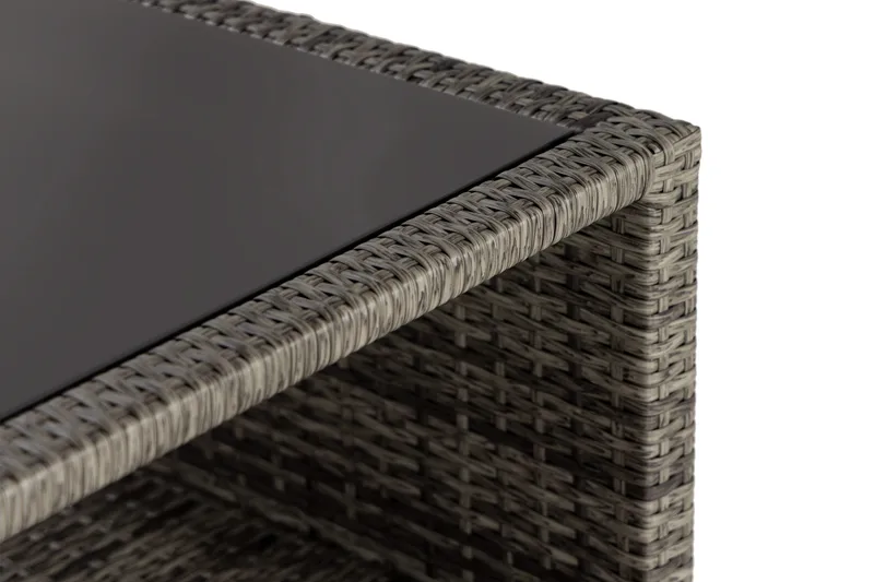 Bahamas Loungbord och Soffbord med hylla Utomhus 113 cm Konstrotting Glas - Grå - Utemöbler - Trädgårdsbord & Utebord - Soffbord utomhus & loungebord
